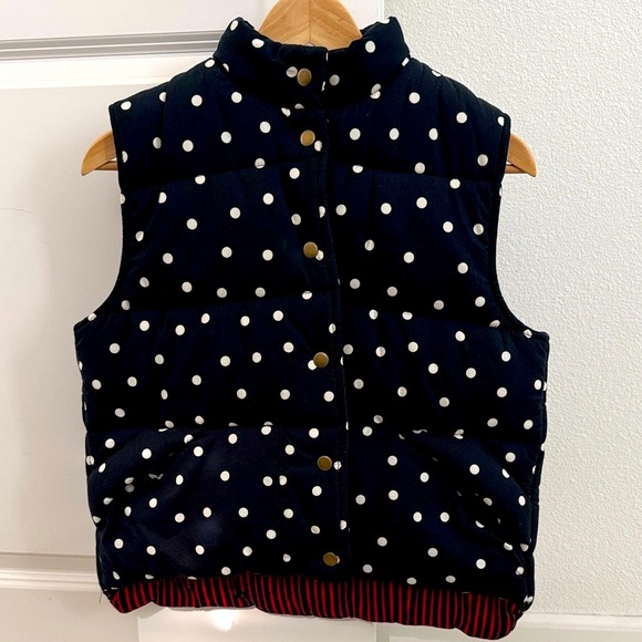 CLARE V Emile Navy and White Polka Dot Reversible Puffy Vest - Picture 1 of 7